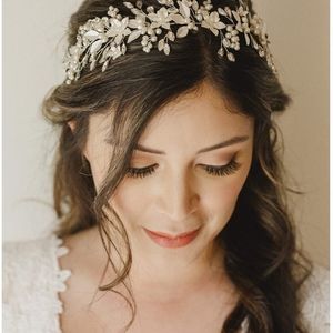 SWEETV Handmade Rhinestone Wedding Headband Flower-Leaf Bridal Headpieces